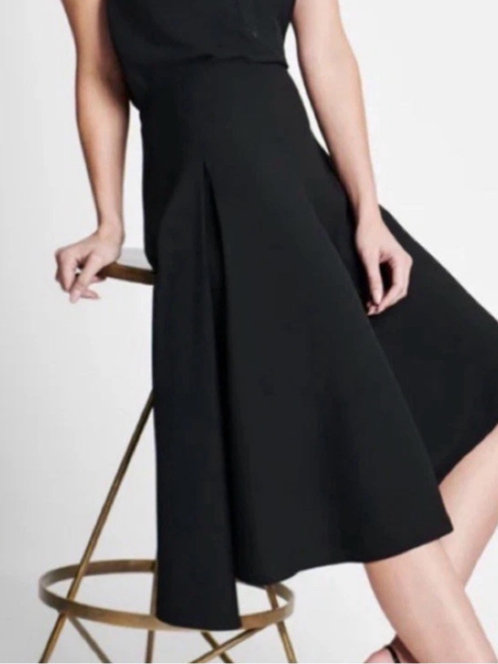 SPANX satin Black Crepe A-Line Midi Skirt NWT M
